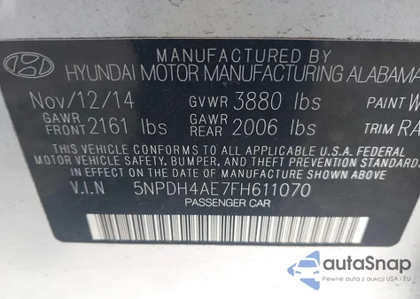 2015 Hyundai Elantra Se из США, поврежденный, VIN 5NPDH4AE7FH611070